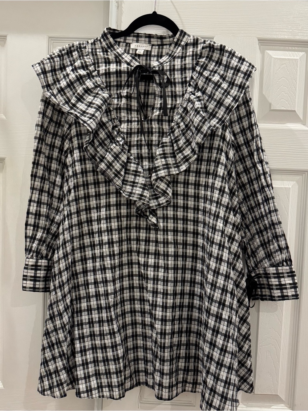 Topshop Black & White Plaid Ruffle Dress
